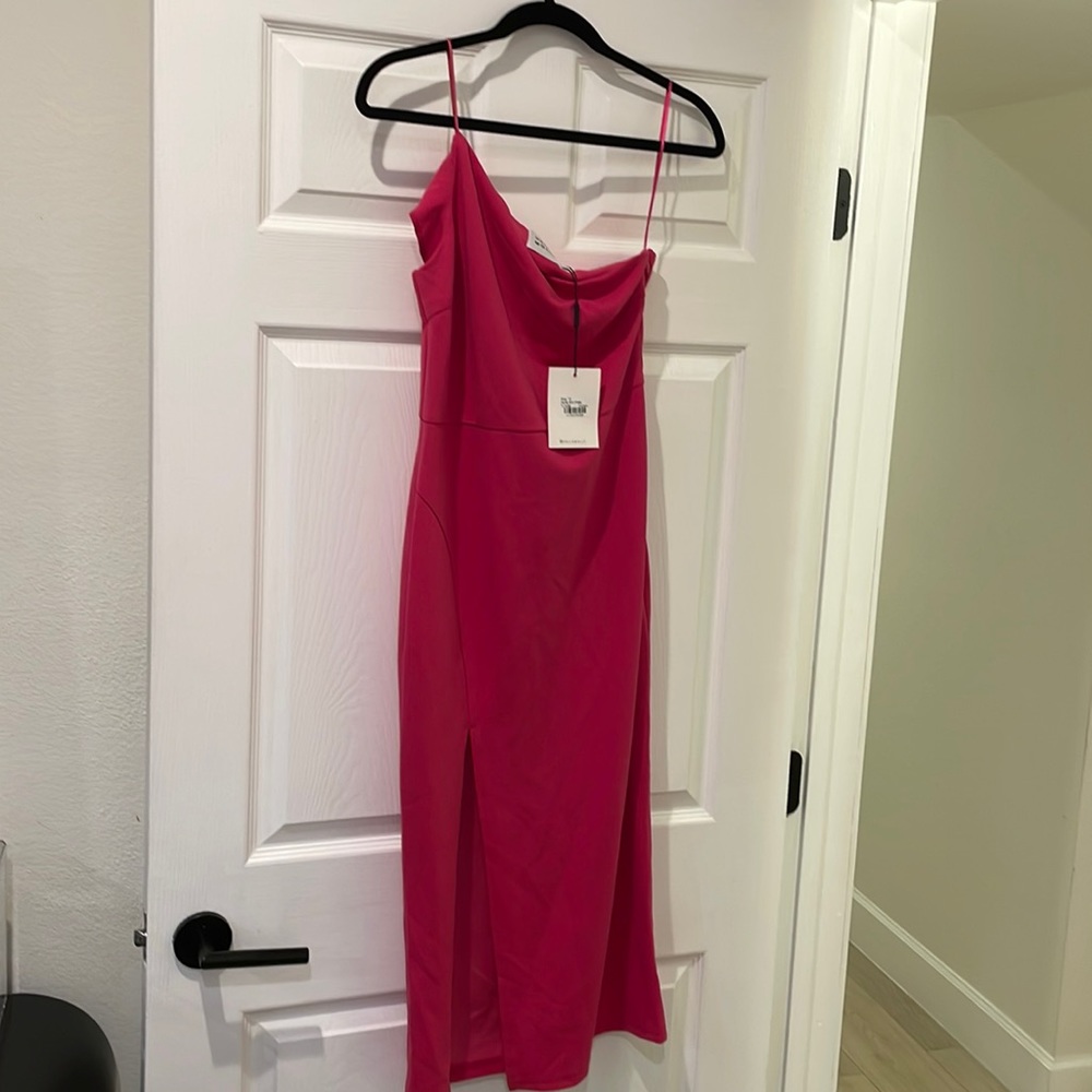 Hello Molly Pink One Shoulder Midi Dress (L)